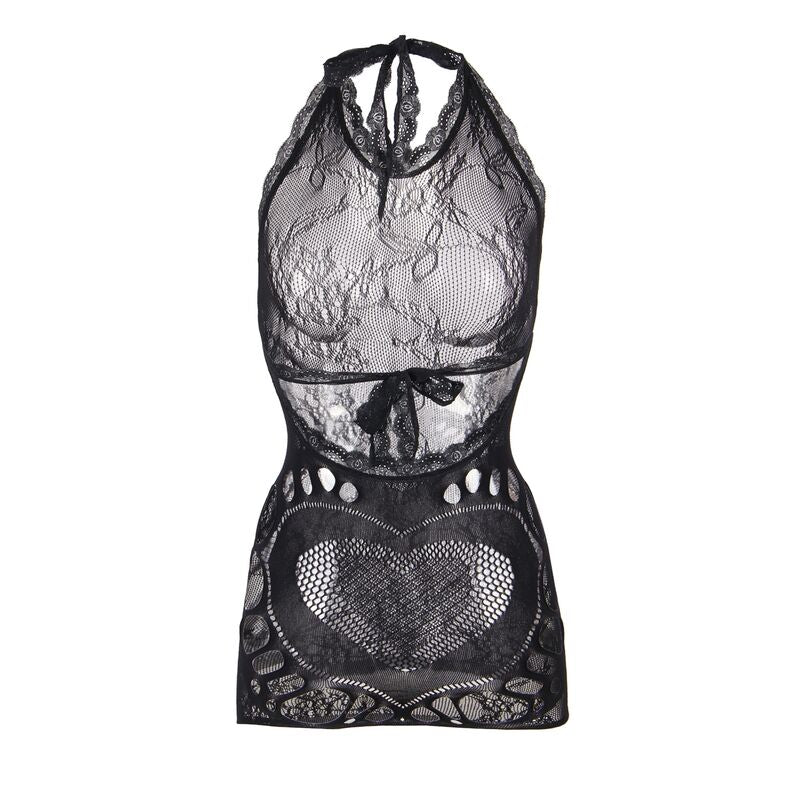 Vestido Corto Rejilla Espalda Descubierta Corazón Negro - Subblime