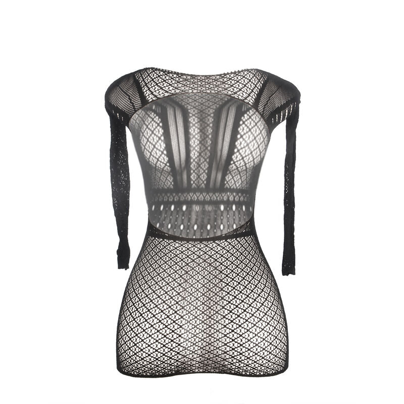 Vestido Rejilla Corto Camisero Espalda Descubierta Negro - Subblime