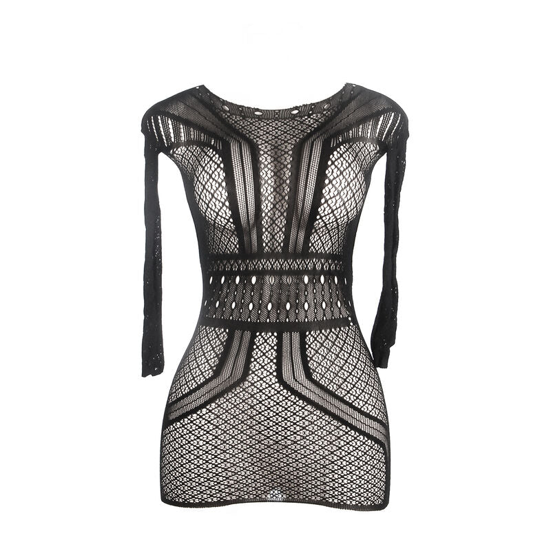 Vestido Rejilla Corto Camisero Espalda Descubierta Negro - Subblime