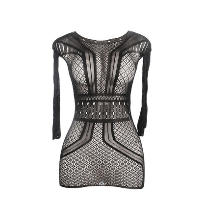 Vestido Rejilla Corto Camisero Espalda Descubierta Negro - Subblime