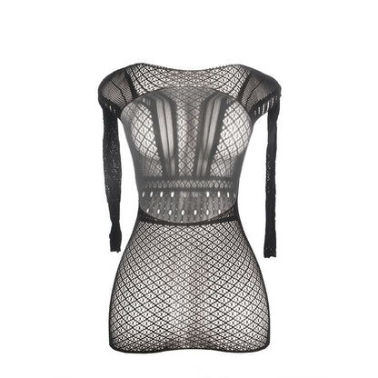 Vestido Rejilla Corto Camisero Espalda Descubierta Negro - Subblime